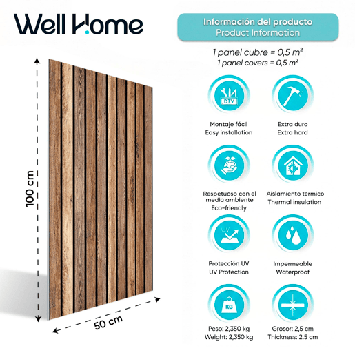 Conjunto de 5 Painéis (Superfície de 2,5 m²) de Parede Decorativos Efeito 3D Ripas de Madeira Carvalho Natural em EPS - Acabamento Efeito Madeira Conjunto de 5 Painéis (Superfície de 2,5 m²) de Parede Decorativos Efeito 3D Ripas de Madeira Carvalho Natural em EPS - Acabamento Efeito Madeira