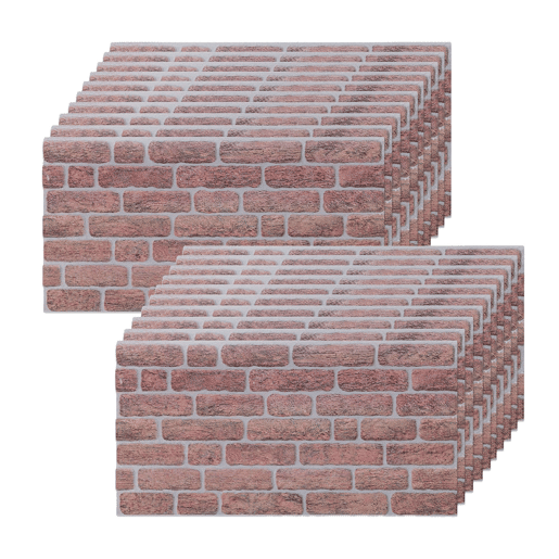 Conjunto de 20 Painéis (Superfície de 10 m²) de Parede Decorativos Efeito 3D Tijolo Clássico Vermelho em EPS - Acabamento Efeito Tijolo