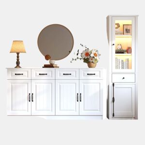 Armário de sala com vitrina, 2 peças - MDF, conjunto de duas peças, móvel auxiliar - branco
