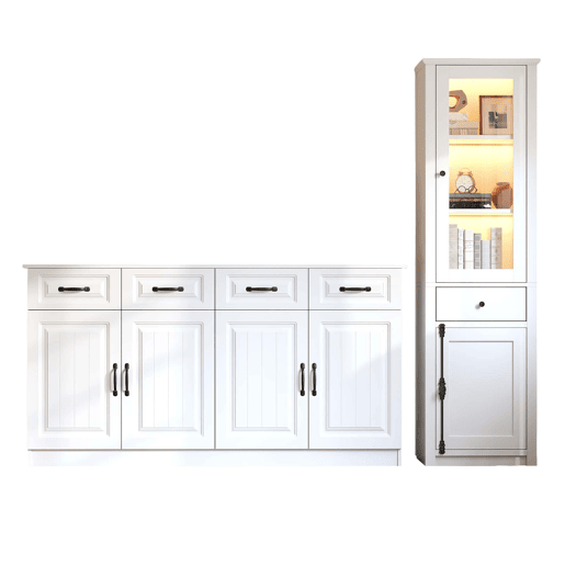 Armário de sala com vitrina, 2 peças - MDF, conjunto de duas peças, móvel auxiliar - branco