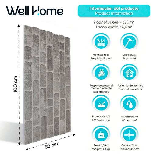 Conjunto de 20 Painéis (Superfície de 10 m²) de Parede Decorativos Efeito 3D Tijolo Cinzento Urbano em EPS - Acabamento Efeito Tijolo Conjunto de 20 Painéis (Superfície de 10 m²) de Parede Decorativos Efeito 3D Tijolo Cinzento Urbano em EPS - Acabamento Efeito Tijolo