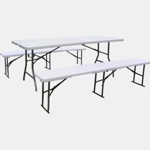 Conjunto de mesa de jardim dobrável + 2 bancos Foldy - Branco