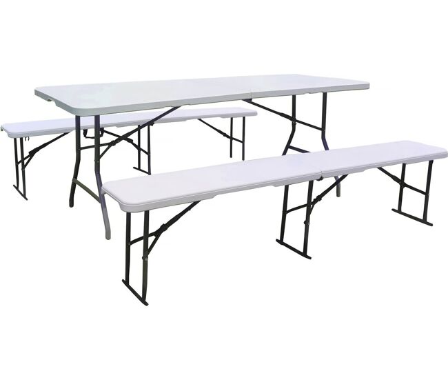 Conjunto de mesa de jardín plegable + 2 bancos "foldy" - blanco