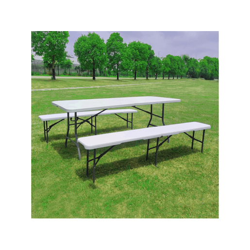 Conjunto de mesa de jardim dobrável + 2 bancos Foldy - Branco Conjunto de mesa de jardim dobrável + 2 bancos Foldy - Branco