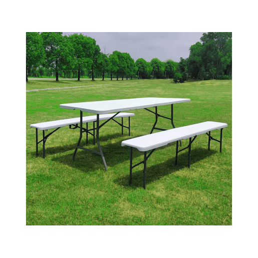 Conjunto de mesa de jardim dobrável + 2 bancos Foldy - Branco Conjunto de mesa de jardim dobrável + 2 bancos Foldy - Branco