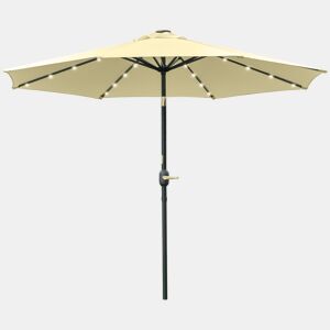Guarda-sol de jardim para terraçopátio externo, Ø265 cm, com 32 luzes solares LED, haste de aço e manivela, inclinável. Cor: bege.