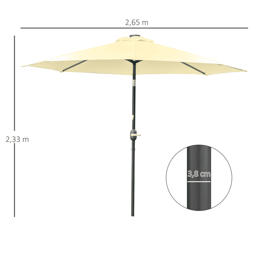 Guarda-sol de jardim para terraçopátio externo, Ø265 cm, com 32 luzes solares LED, haste de aço e manivela, inclinável. Cor: bege. Guarda-sol de jardim para terraçopátio externo, Ø265 cm, com 32 luzes solares LED, haste de aço e manivela, inclinável. Cor: bege.