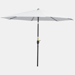 Guarda-sol de jardim Ø295x250 cm com manivela, guarda-sol externo com mecanismo de inclinação e mastro de metal removível para terraço, piscina e pátio, branco.