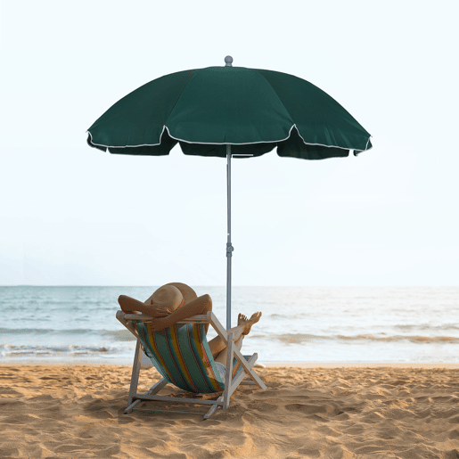 Guarda-sol de praia com diâmetro de Ø202 cm, teto inclinável, mastro removível e estaca na base para jardim verde. Guarda-sol de praia com diâmetro de Ø202 cm, teto inclinável, mastro removível e estaca na base para jardim verde.