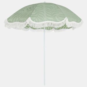 Guarda-sol de praia com franjas, Ø180 cm, altura ajustável, inclinação, âncora, resistente à areia e com bolsa de transporte, proteção UPF30+, verde.