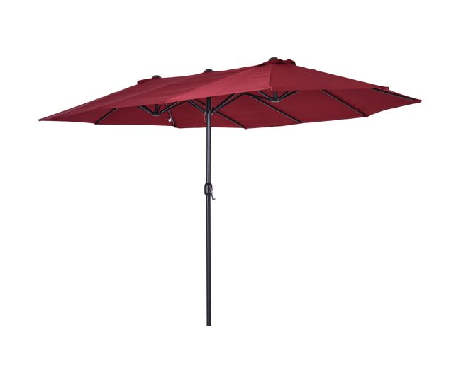 Sombrilla doble para jardín 455x265x238 cm parasol grande con manivela manual protección solar color rojo vino