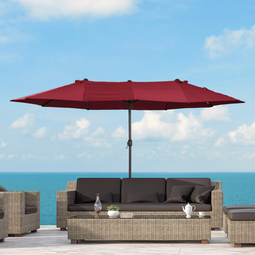 Guarda-sol duplo de jardim 455x265x238 cm, grande, com manivela manual, proteção solar, cor vinho. Guarda-sol duplo de jardim 455x265x238 cm, grande, com manivela manual, proteção solar, cor vinho.