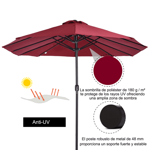Guarda-sol duplo de jardim 455x265x238 cm, grande, com manivela manual, proteção solar, cor vinho. Guarda-sol duplo de jardim 455x265x238 cm, grande, com manivela manual, proteção solar, cor vinho.