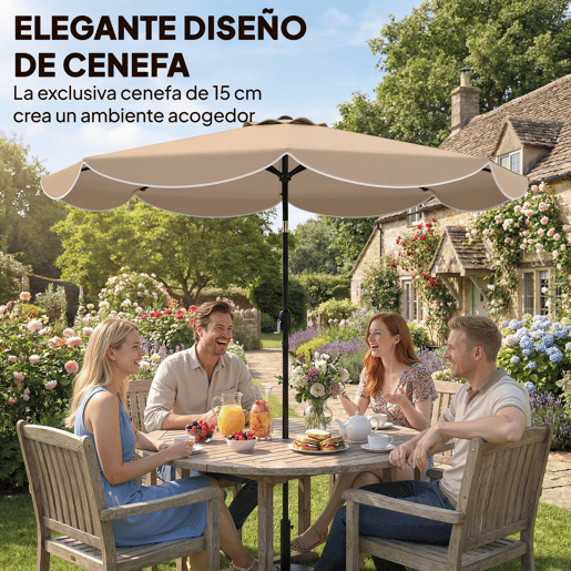 Guarda-sol para pátio externo Ø2,7 m com inclinação ajustável em 3 posições, manivela e alça, cor cáqui. Guarda-sol para pátio externo Ø2,7 m com inclinação ajustável em 3 posições, manivela e alça, cor cáqui.