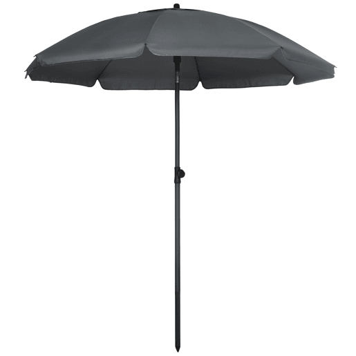 Guarda-sol de praia com proteção UV50+, haste de 32 mm de diâmetro e cobertura ajustável de 180 x 209 cm, cinza escuro. Guarda-sol de praia com proteção UV50+, haste de 32 mm de diâmetro e cobertura ajustável de 180 x 209 cm, cinza escuro.