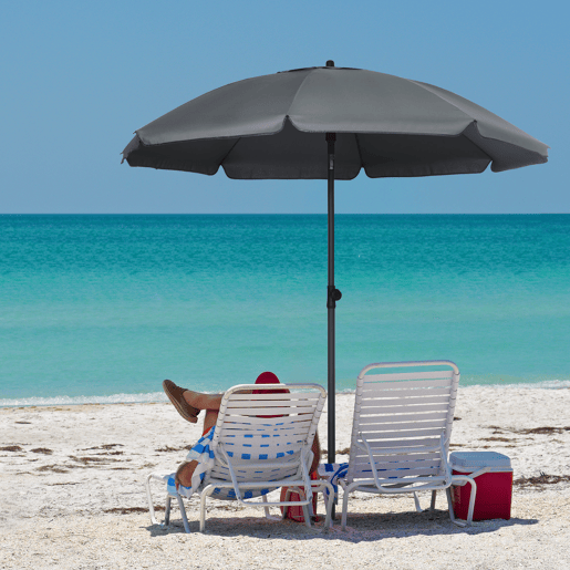 Guarda-sol de praia com proteção UV50+, haste de 32 mm de diâmetro e cobertura ajustável de 180 x 209 cm, cinza escuro. Guarda-sol de praia com proteção UV50+, haste de 32 mm de diâmetro e cobertura ajustável de 180 x 209 cm, cinza escuro.