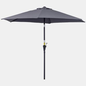 Guarda-sol de jardim em alumínio Ø260x235 cm, reclinável, com manivela e 6 varetas de metal, ideal para terraços e varandas. Cor: cinza.