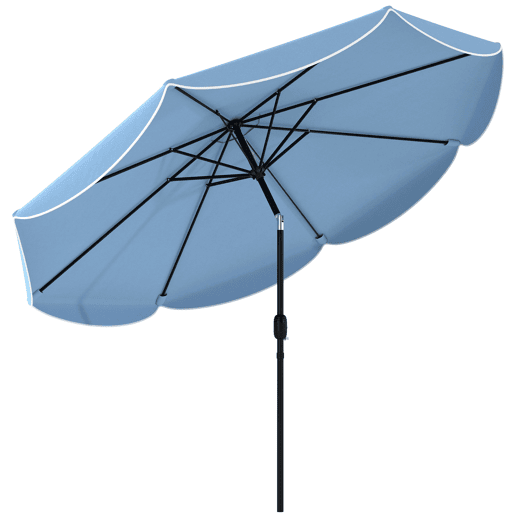 Guarda-sol de pátio externo Ø2,7 m com inclinação ajustável em 3 posições por manivela e volante, azul claro. Guarda-sol de pátio externo Ø2,7 m com inclinação ajustável em 3 posições por manivela e volante, azul claro.