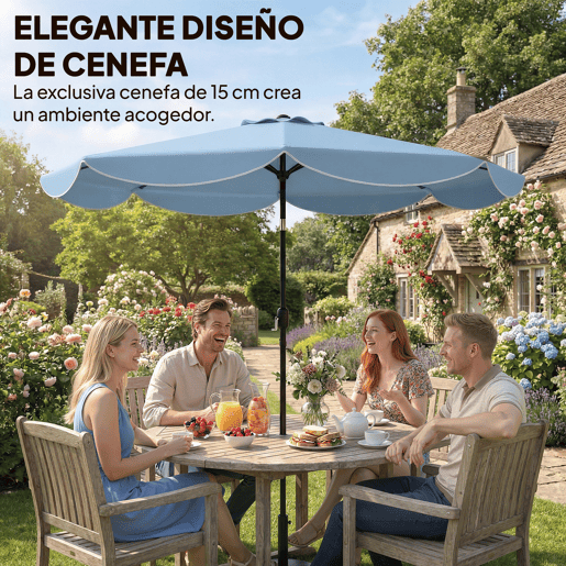 Guarda-sol de pátio externo Ø2,7 m com inclinação ajustável em 3 posições por manivela e volante, azul claro. Guarda-sol de pátio externo Ø2,7 m com inclinação ajustável em 3 posições por manivela e volante, azul claro.