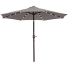 Guarda-sol de jardim para pátio externo, Ø265 cm, com 32 luzes solares de LED, mastro de aço e manivela, inclinável, cinza.