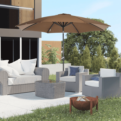 Guarda-sol de jardim com manivela e cobertura inclinável para pátio, terraço e área externa, Ø300x252 cm, marrom Guarda-sol de jardim com manivela e cobertura inclinável para pátio, terraço e área externa, Ø300x252 cm, marrom