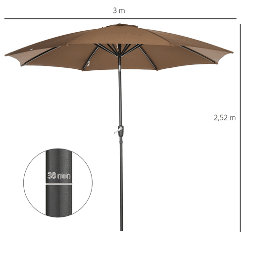 Guarda-sol de jardim com manivela e cobertura inclinável para pátio, terraço e área externa, Ø300x252 cm, marrom Guarda-sol de jardim com manivela e cobertura inclinável para pátio, terraço e área externa, Ø300x252 cm, marrom
