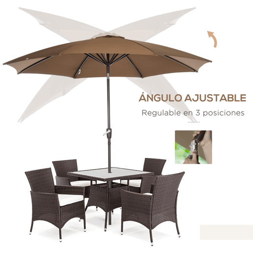 Guarda-sol de jardim com manivela e cobertura inclinável para pátio, terraço e área externa, Ø300x252 cm, marrom Guarda-sol de jardim com manivela e cobertura inclinável para pátio, terraço e área externa, Ø300x252 cm, marrom