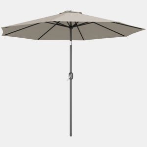 Guarda-sol de jardim Ø295x250 cm com manivela, guarda-sol externo com mecanismo de inclinação e mastro de metal removível para terraço, piscina e pátio, cinza claro.