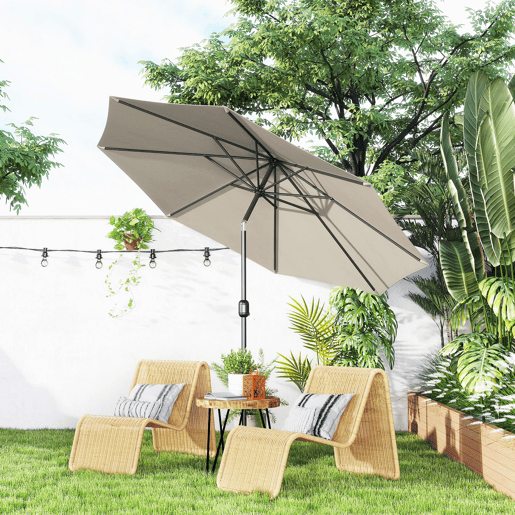 Guarda-sol de jardim Ø295x250 cm com manivela, guarda-sol externo com mecanismo de inclinação e mastro de metal removível para terraço, piscina e pátio, cinza claro. Guarda-sol de jardim Ø295x250 cm com manivela, guarda-sol externo com mecanismo de inclinação e mastro de metal removível para terraço, piscina e pátio, cinza claro.