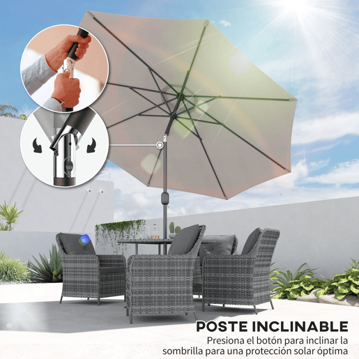 Guarda-sol de jardim Ø295x250 cm com manivela, guarda-sol externo com mecanismo de inclinação e mastro de metal removível para terraço, piscina e pátio, cinza claro. Guarda-sol de jardim Ø295x250 cm com manivela, guarda-sol externo com mecanismo de inclinação e mastro de metal removível para terraço, piscina e pátio, cinza claro.
