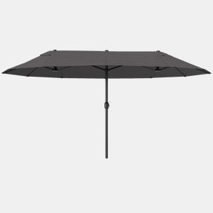 Guarda-sol duplo de jardim 460x270x240 cm com proteção UV e manivela para pátio, terraço e piscina, cor cinza.