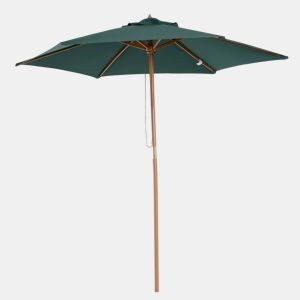 Guarda-sol de madeira Ø250x230cm para uso externo com 6 varetas e sistema de polia, verde