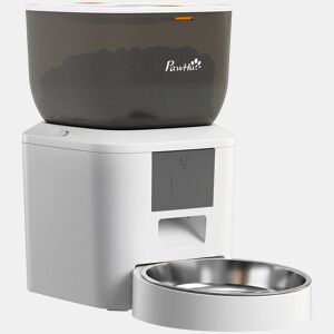 PawHut Alimentador Automático 4L WiFi 2.4G, Dispensador de Ração para Gato e Cão com App, 2 Tigelas, 1-10 Refeições por Dia, Gravação de Voz 10s, Anti-Entupimento, Dupla Fonte de Energia, Limpeza Fácil