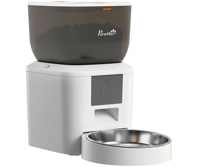 Pawhut comedero automático 4l wifi 2.4g, dispensador de comida para gatos perros con control app, cuenco, 1-10 comidas al día, grabadora voz 10s,
