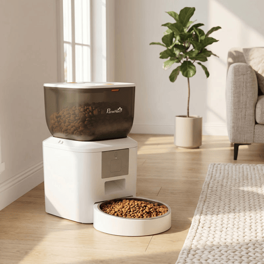 PawHut Alimentador Automático 4L WiFi 2.4G, Dispensador de Ração para Gato e Cão com App, 2 Tigelas, 1-10 Refeições por Dia, Gravação de Voz 10s, Anti-Entupimento, Dupla Fonte de Energia, Limpeza Fácil