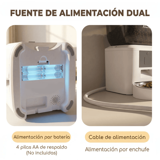 PawHut Alimentador Automático 4L WiFi 2.4G, Dispensador de Ração para Gato e Cão com App, 2 Tigelas, 1-10 Refeições por Dia, Gravação de Voz 10s, Anti-Entupimento, Dupla Fonte de Energia, Limpeza Fácil