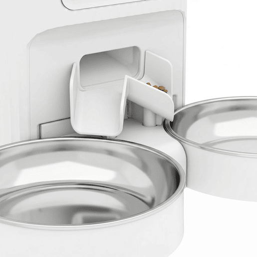 PawHut Alimentador Automático para Gato 4L, Dispensador de Comida para GatosCães com 1-6 Refeições por Dia, 2 Tigelas de Aço Inoxidável, Antiobstruções, 2 Fontes de Energia, Fácil de Limpar, Branco