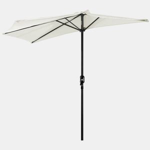 Guarda-sol de jardim 269x138x236 cm com manivela e formato semicircular, tecido de poliéster 180 gm² para terraço, pátio e piscina, cor creme.