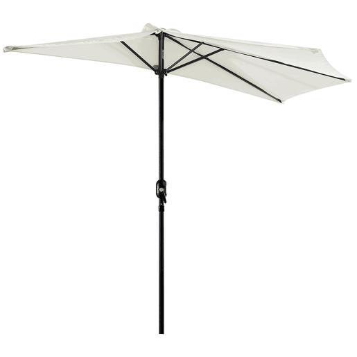 Guarda-sol de jardim 269x138x236 cm com manivela e formato semicircular, tecido de poliéster 180 gm² para terraço, pátio e piscina, cor creme. Guarda-sol de jardim 269x138x236 cm com manivela e formato semicircular, tecido de poliéster 180 gm² para terraço, pátio e piscina, cor creme.