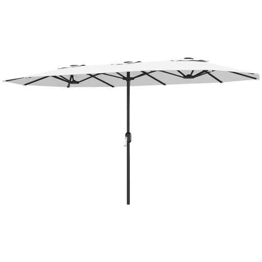 Guarda-sol duplo de jardim 4,6 x 2,6 m com manivela manual, proteção UV50+ e capa resistente à água, branco. Guarda-sol duplo de jardim 4,6 x 2,6 m com manivela manual, proteção UV50+ e capa resistente à água, branco.