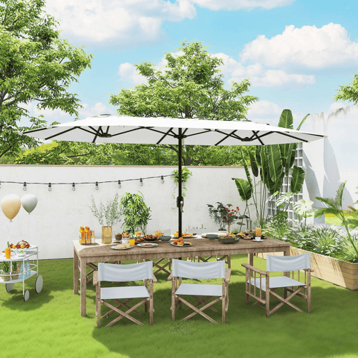 Guarda-sol duplo de jardim 4,6 x 2,6 m com manivela manual, proteção UV50+ e capa resistente à água, branco. Guarda-sol duplo de jardim 4,6 x 2,6 m com manivela manual, proteção UV50+ e capa resistente à água, branco.
