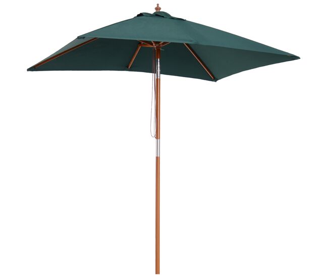 Sombrilla terraza exterior 200x150 cm sombrilla de jardín rectangular con ángulo ajustable mástil de madera y manivela parasol para patio terraza