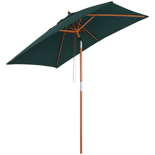 Guarda-sol retangular para jardim, 200x150 cm, com haste de madeira ajustável e manivela, ideal para terraços e varandas. Cor verde. Guarda-sol retangular para jardim, 200x150 cm, com haste de madeira ajustável e manivela, ideal para terraços e varandas. Cor verde.