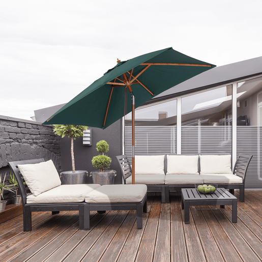 Guarda-sol retangular para jardim, 200x150 cm, com haste de madeira ajustável e manivela, ideal para terraços e varandas. Cor verde. Guarda-sol retangular para jardim, 200x150 cm, com haste de madeira ajustável e manivela, ideal para terraços e varandas. Cor verde.