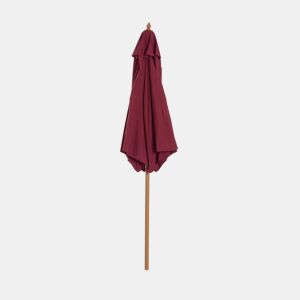 Guarda-sol de madeira Ø250x230cm para uso externo com 6 varetas e sistema de polia, cor bordô