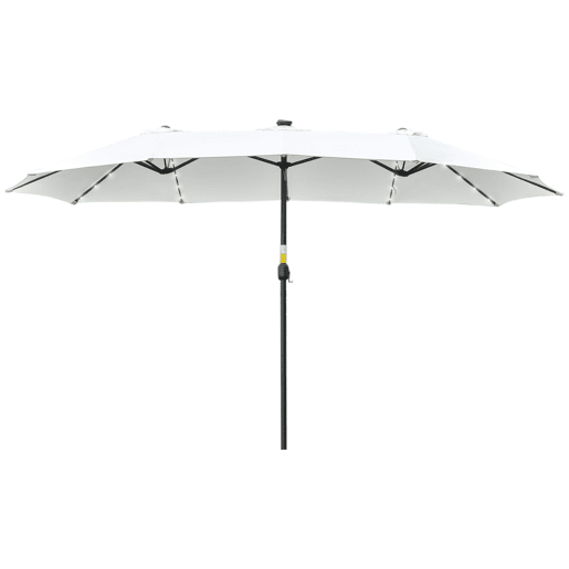 Guarda-sol duplo com 48 luzes LED, 4,5 x 2,65 m, manivela, proteção solar para terraço, jardim e piscina, cor creme.