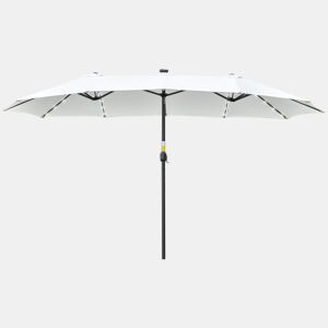 Guarda-sol duplo com 48 luzes LED, 4,5 x 2,65 m, manivela, proteção solar para terraço, jardim e piscina, cor creme.