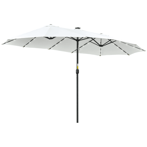 Guarda-sol duplo com 48 luzes LED, 4,5 x 2,65 m, manivela, proteção solar para terraço, jardim e piscina, cor creme.