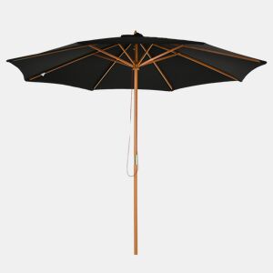 Guarda-sol de jardim para terraçoexterior Ø300 cm com sistema de polias, teto ventilado e mastro removível, preto.