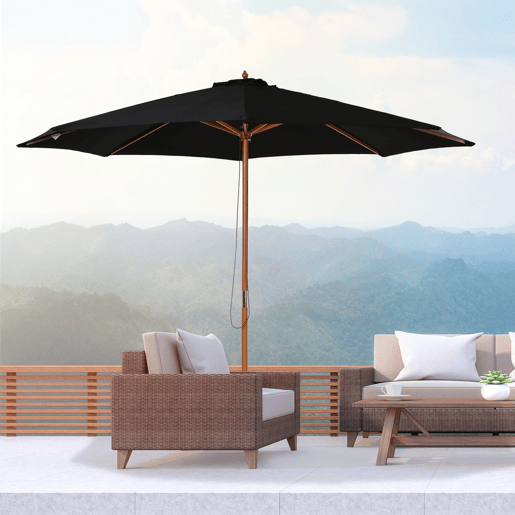 Guarda-sol de jardim para terraçoexterior Ø300 cm com sistema de polias, teto ventilado e mastro removível, preto.